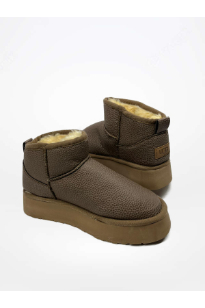 kahve Renk Deri Görünümlü Kısa UGG Bot – İçi Kürklü, Günlük & Kışlık Rahat Bot